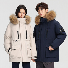 批发跨境白鸭绒冬季羽绒服男女情侣跨境户外山系运动潮流毛领连帽外套