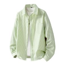 批发跨境休闲宽松新款男士<b class='q'>衬衫</b>条纹色织潮牌春季新款外套<b class='q'>男装</b>翻领长袖