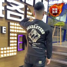 批发春秋<b class='q'>冬</b>潮牌痞帅炸街白色圆领卫衣男士新款慵懒风休闲打底上衣外套