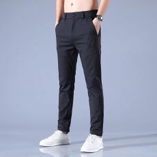 跨境夏季冰丝高弹休闲男士西裤商务薄款宽松垂感直筒长裤轻奢抗皱