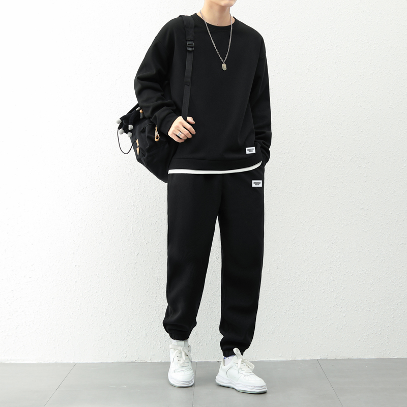 국경 간 봄 가을 겨울 미니멀리즘 남성 투피스 세트 일본식 항구 봉화 남편 그리드 운동 캐주얼 다용도 후드티 남자 세트