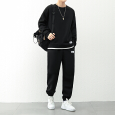 跨境春秋冬简约男士两件套日系港风华夫格运动休闲百搭卫衣男套装