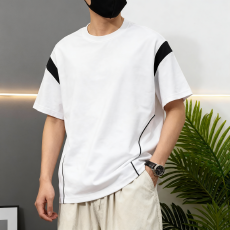 批发夏季男士新款潮纯棉短袖凉感索罗娜潮牌结构款拼接宽松圆领T恤