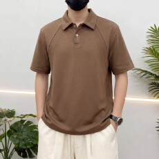 批发跨境高品质纯棉男士短袖t罗马丝光双面布潮牌螺纹拼接翻领结构T恤