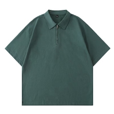 跨境高品质男士纯棉短袖潮牌t衫凉感半拉链翻领结构款拼接宽松T恤