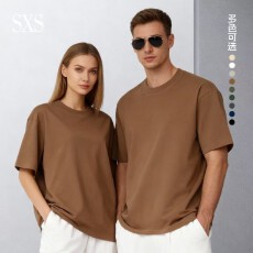跨境高品质男士百搭短袖t衫重磅大落肩纯棉T恤休闲宽松圆领上衣