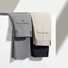 批发跨境男士夏季高品质薄款锦氨弹力冰丝裤轻商务休闲裤直筒西裤长裤