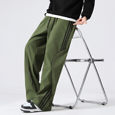 批发跨境春<b class='q'>秋</b>新款美式复古条纹拼接户外休闲运动裤男女款帅气潮流长裤