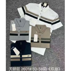 跨境夏季新款男士短袖T恤条纹外贸中老年爸爸款休闲宽松POLO衫