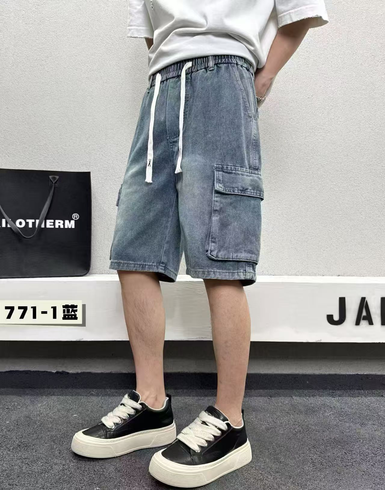 국경 간 물리적 저장소 높은 품질 남성 새로운 워시 물 청바지 여름 캐주얼 루즈핏 기타 주머니 워크웨어 반바지