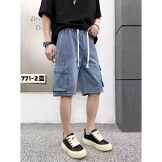 跨境实体店高品质男士新款洗水牛仔裤夏季休闲宽松多口袋工装短裤