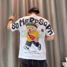 跨境短袖t恤男士潮牌夏季宽松五分袖新款网红潮流ins简约印花上衣