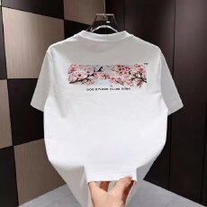 批发跨境短袖t恤男士潮牌夏季宽松五分袖新款网红潮流ins简约印花上衣