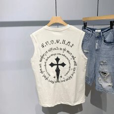 批发跨境潮牌夏季坎肩美式复古街拍风港风<b class='q'>个性</b>印花<b class='q'>T</b><b class='q'>恤</b>潮背心男女<b class='q'>t</b>上衣