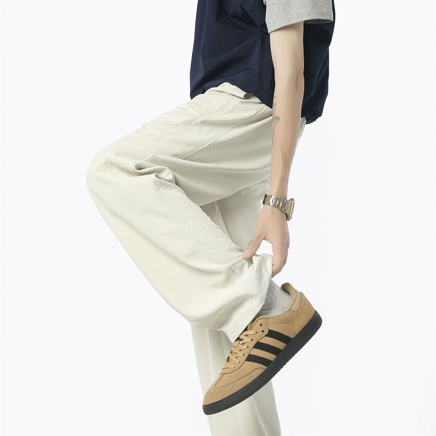 국경 간 폭발 트렌드 패션 남성 새로운 여름 차가운 센스 속도 건조한 바지 루즈핏 스트레이트 팬츠 캐주얼 바지 운동 바지