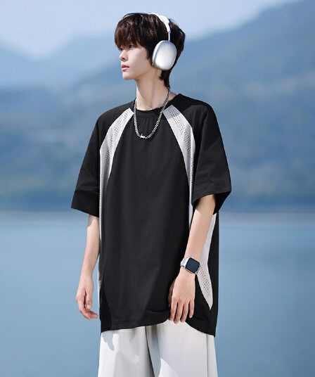 얼음 센스 속도 건조한 반팔 티셔츠 남성 여름 2026 새로운 야외 배색 펀칭 캐주얼 운동 차가운 센스 맨위