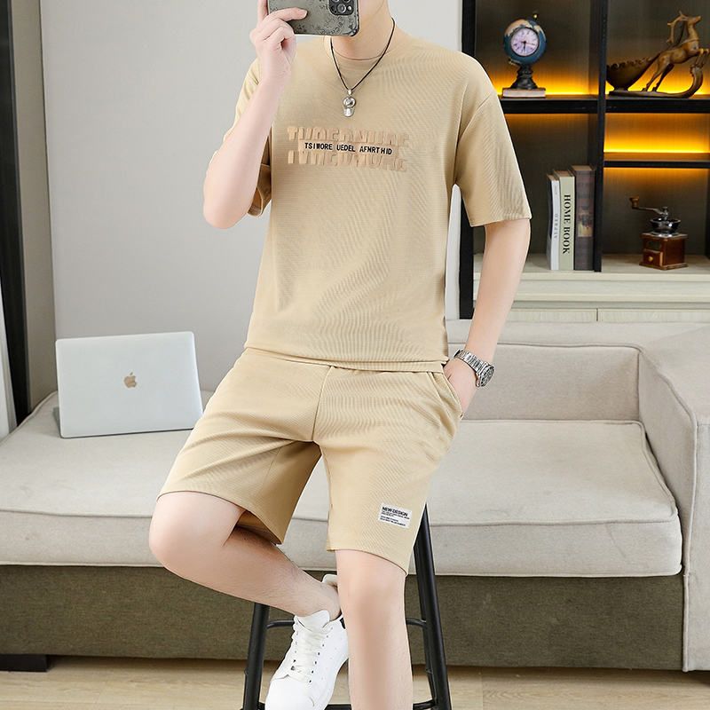 폭발 남자 여름 새로운 얼음 센스 반팔 반바지 투피스 세트 속도 건조한 캐주얼 루즈핏 XL 티셔츠 오부 바지