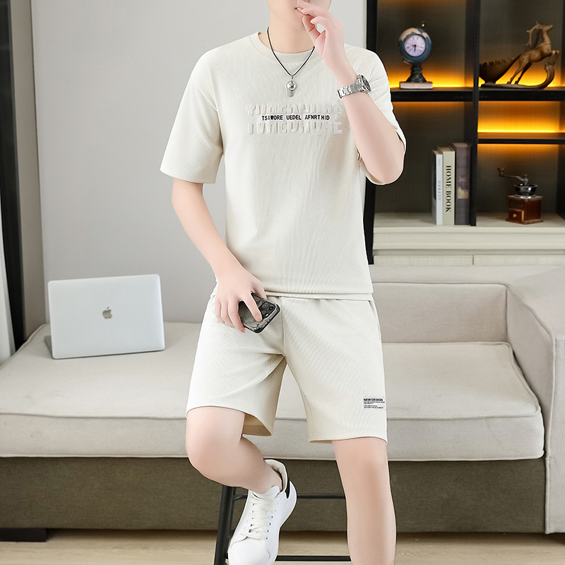 폭발 남자 여름 새로운 얼음 센스 반팔 반바지 투피스 세트 속도 건조한 캐주얼 루즈핏 XL 티셔츠 오부 바지