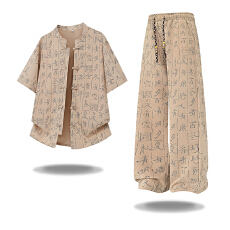 批发夏季新品韩版时尚潮流国风套装港风宽松痞帅高品质百搭男士薄短袖