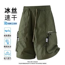 批发夏季新款薄款五分裤休闲工装短裤凉感速干潮牌宽松美式大口袋中裤