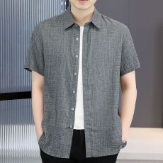夏季复古苎麻男短袖衬衫薄款时尚休闲舒适柔软男装衬衣设计感上衣