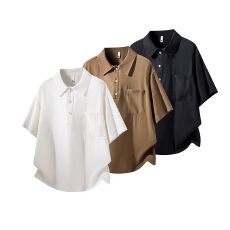 批发亚麻莱赛尔天丝POLO衫男士短袖夏季新款透气宽松肌理感通勤款上衣