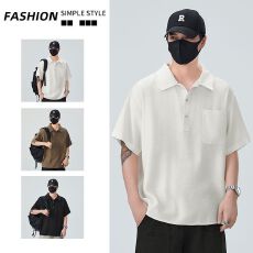 批发亚麻莱赛尔天丝POLO衫男士短袖夏季新款透气宽松肌理感通勤款上衣