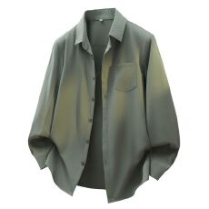 批发<b class='q'>春</b>夏秋爆款冰丝长袖情侣衬款衫白色百搭口袋垂感青年衬衣休闲上衣