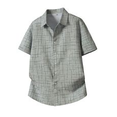批发夏季薄款格子条纹男士修身短袖青年衬衫<b class='q'>商务</b>简约韩版时尚衬衣上衣