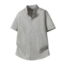 批发夏季男士修身短袖<b class='q'>格子</b>衬<b class='q'>衫</b>商务休闲纽扣领韩版百搭简约纯棉衬<b class='q'>衣</b>