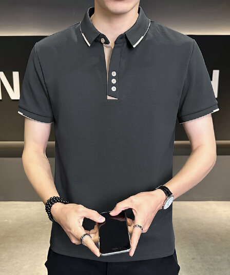 여름 얼음 센스 남성 새로운 POLO 셔츠 트렌드 반팔 암살 자수 캐주얼 루즈핏 다용도 티셔츠 폴로 칼라 맨위 티셔츠