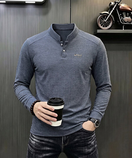 빛 럭셔리 긴팔 티셔츠 아빠 로드 중 새로운 가을 신제품 긴팔 POLO 셔츠 남성 의류 비즈니스 캐주얼 스탠드 칼라 맨위