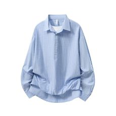 批发春秋新款潮牌老钱风复古<b class='q'>休闲</b>假两件条纹半开领宽松长袖<b class='q'>男</b>士<b class='q'>衬衫</b>