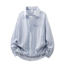 批发春秋新款潮牌老钱风复古亚麻假两件<b class='q'>男</b>士长袖翻领<b class='q'>休闲</b>百搭宽松<b class='q'>衬衫</b>