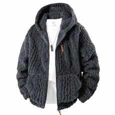 批发跨境外贸<b class='q'>男士</b>连帽双面绒舒棉绒提花<b class='q'>外套</b>加绒保暖秋冬开衫卫衣毛衣