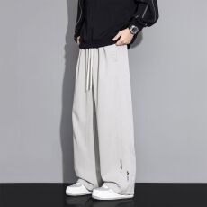 批发跨境潮牌2026秋季新款美式休闲卫裤男大码宽松垂感绣花撞色直筒裤