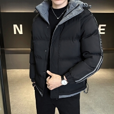 批发跨境大码羽绒棉服男士加厚冬季休闲百搭保暖连帽假两件宽松面包服