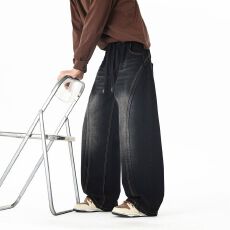批发跨境2026春秋冬新款美式水洗分割廓形牛仔裤<b class='q'>男</b>潮牌宽松大码直筒裤