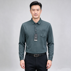 批发实体中老年男士长袖T恤新款<b class='q'>春</b>秋POLO衫爸爸装薄款翻领休闲打底衫