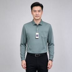 批发实体中老年男士长袖T恤新款<b class='q'>春</b>秋POLO衫爸爸装薄款翻领休闲打底衫