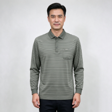 批发新款男士秋装长袖条纹撞色翻领POLO衫T恤中年爸爸休闲打底衫上衣