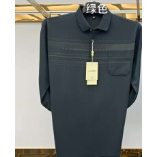 批发实体秋冬男中年爸爸薄款长袖打底衫时尚翻领纯色棉质休闲口袋T恤