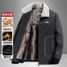 批发羊毛领呢子外套男冬装夹克中年加绒加厚石墨烯外套毛呢金貂绒外套