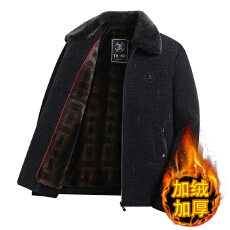批发秋冬加绒加厚雪尼尔外套男保暖夹克中老年翻领毛呢外套金貂绒大衣