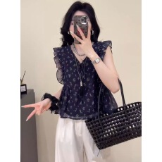 批发<b class='q'>短袖</b>碎花荷叶花边<b class='q'>衬衫</b>女2025夏季新款显瘦气质爆款小衫<b class='q'>衬衣</b>上衣潮