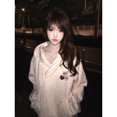 批发曼巴棉280克 配徽章条纹绑带连帽<b class='q'>卫衣</b>女韩系慵懒风潮