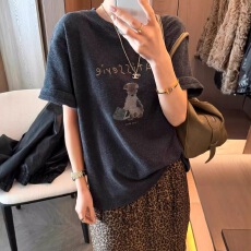 批发卡通小狗印花磨毛短袖T恤女欧洲站2025<b class='q'>冬装</b>新款欧货女装打底衫潮