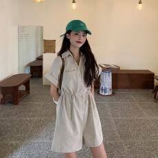 批发夏季2026新款女小个子<b class='q'>连身</b><b class='q'>裤</b>网红学生装宽松短袖工装连衣<b class='q'>裤</b>子