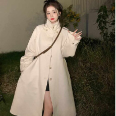 批发毛呢外套女中长款秋冬季新款流行赫本风韩版宽松加厚呢子大衣