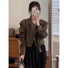 批发复古pu皮衣外套女2026<b class='q'>春</b>秋小个子时尚百搭显瘦机车皮短款夹克上衣